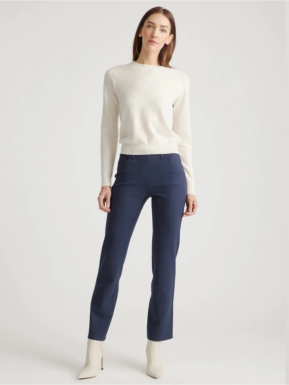 Quince Ultra-Stretch Ponte Straight Leg 4-Pocket Pants Navy Comfort Office